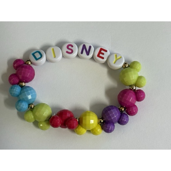 Disney Parks Colorful Mickey Rainbow Bead Stretchy Bracelet - Picture 2 of 3